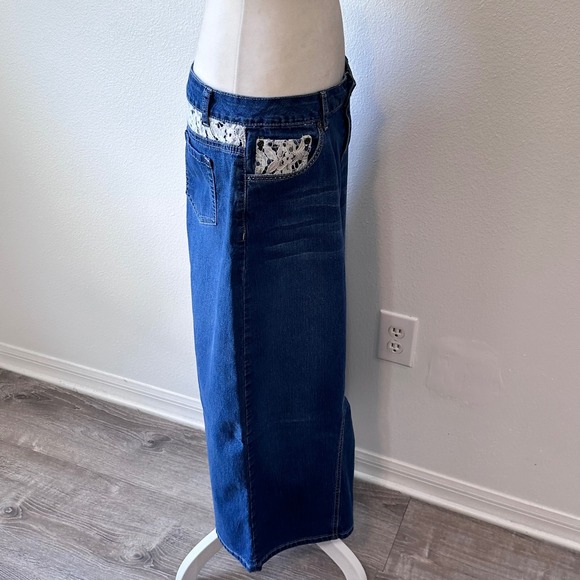 Cato Dresses & Skirts - Cato Lace Trim Denim Maxi Skirt Women Size 10 Blue
